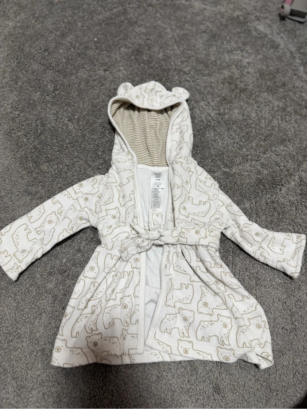 Carter's Just Be You Terrycloth Bear Print Robe Hooded Ears 0-9 Months